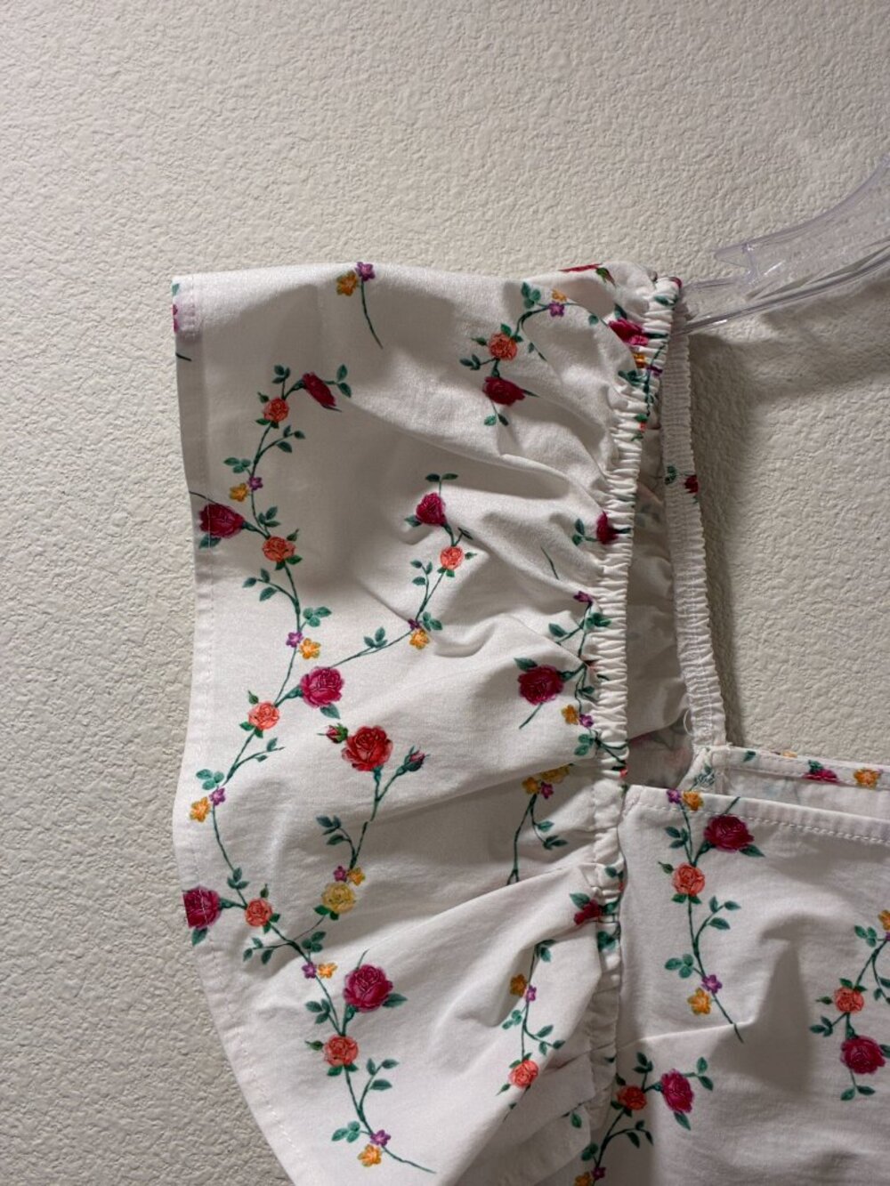 ZARA Crop Top White/Red/Yellow Floral Off Shoulder Flutter Sleeve Women L - Picture 4 of 9